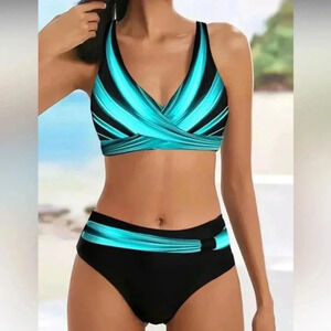 Color Block‎ V-Neck Sexy Bikini Set